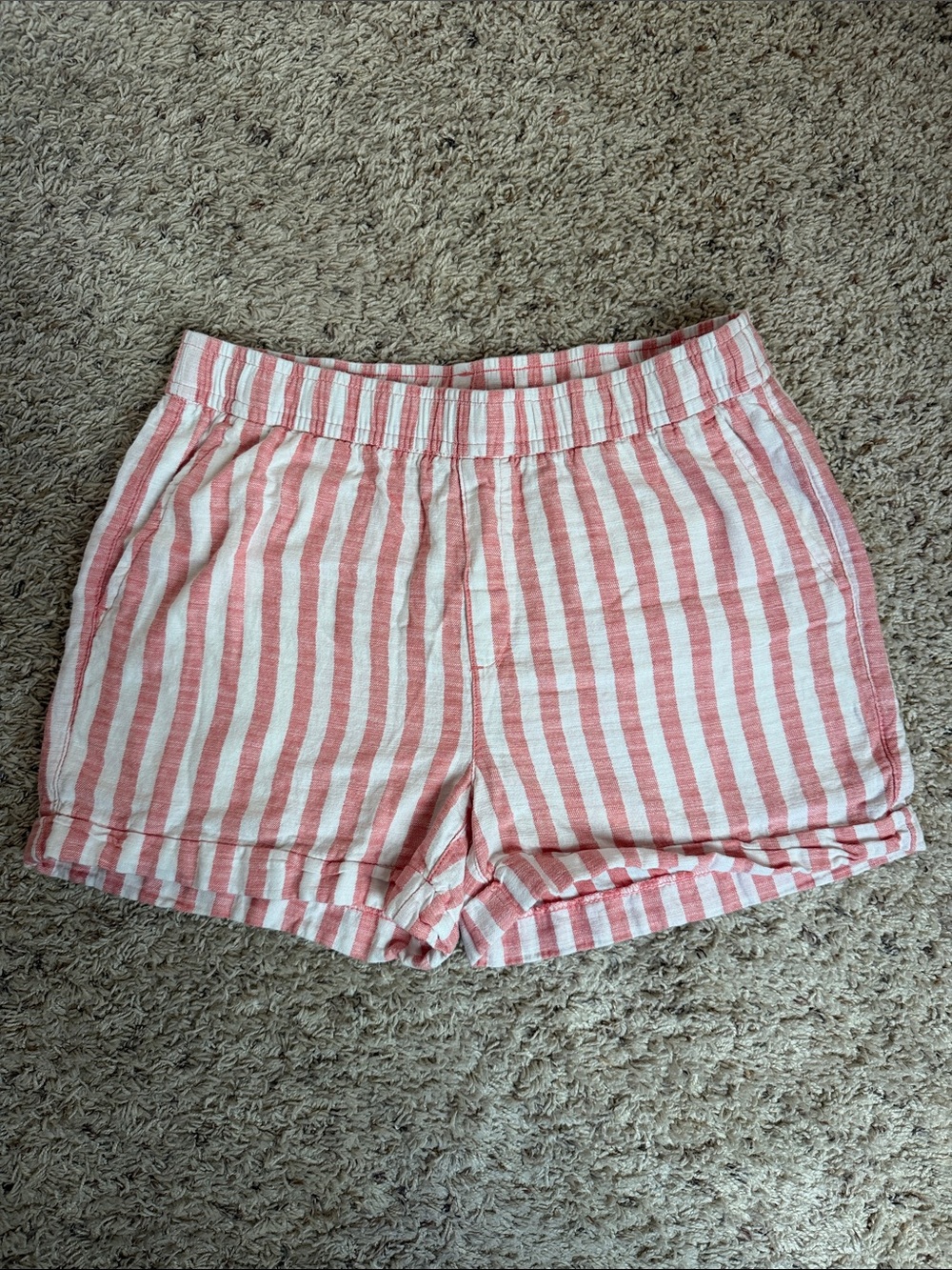 Old Navy Pink and White Striped Elastic-Waist Shorts